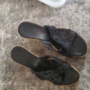 SIGE Italy wedge sandals Black with sparkles